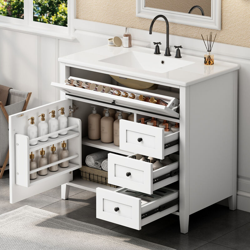 Merax Bathroom Storage Vanity with Left Adjustable Shelving Cabinet & 3 Right Smooth-Glide Drawers image number 3