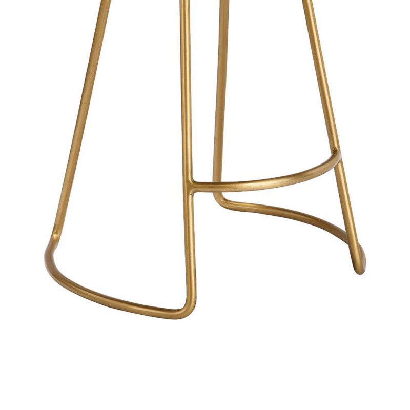 Counter Stool with Leatherette Vertical Channel Stitching, Brown and Antique Brass - Benzara