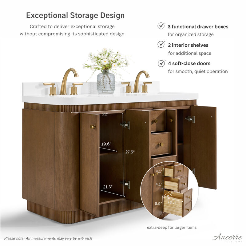 Aston 60 inch Bath Vanity Set in Chestnut Oak Finish with Alpine White Quartz Top image number 4