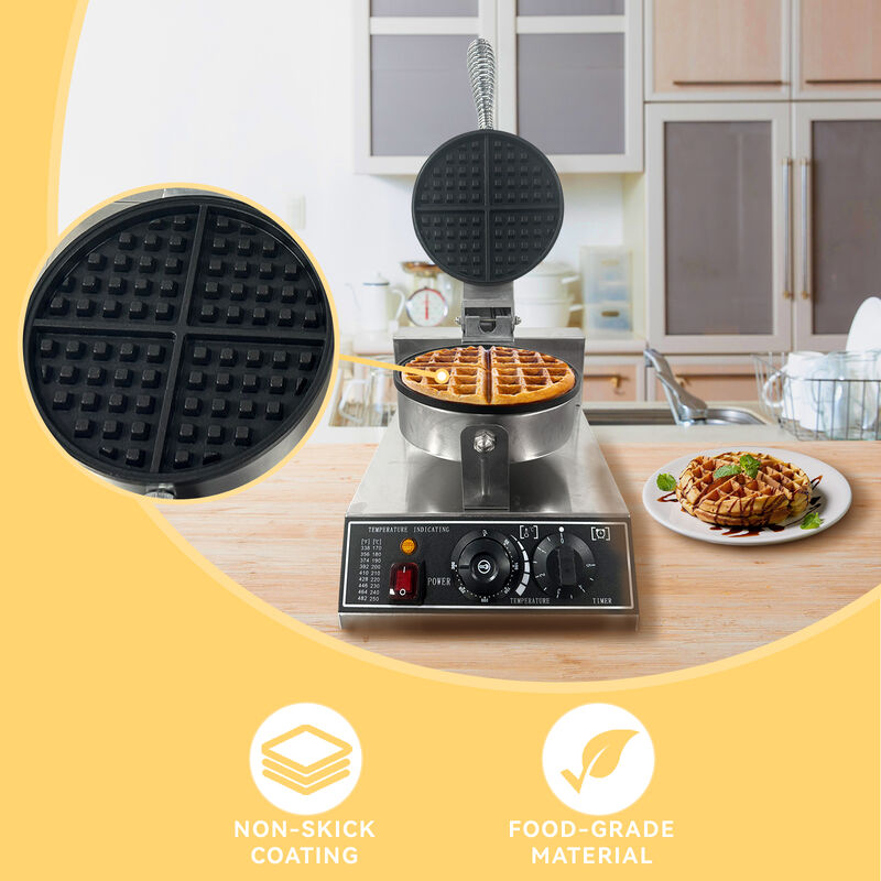 1200W Stainless Steel Waffle Maker, Nonstick Plate 122-572&deg;F Adjustable Temp&Timer for Home&Bakeries image number 2