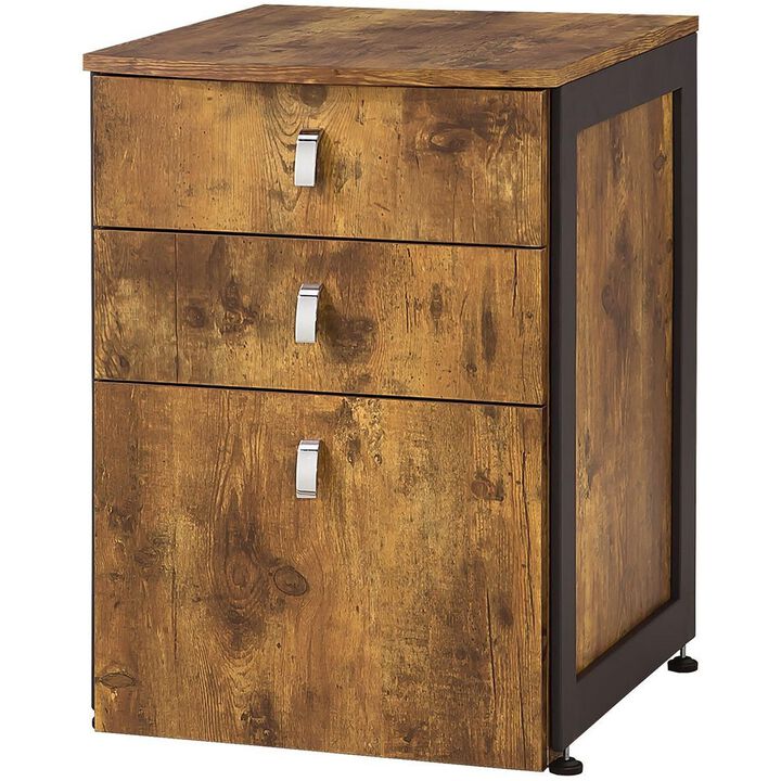 Antique File Cabinet with 3 Drawers, Natural-Benzara