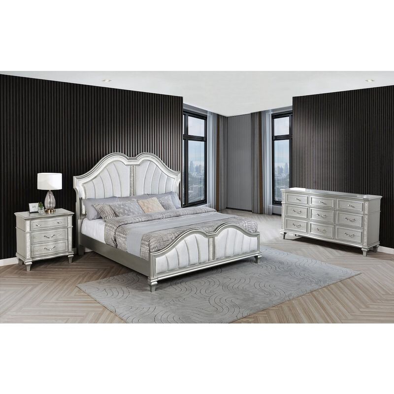 Best Quality Furniture 3 Piece Silver Queen Panel Bedroom Set ( Qb+Dresser+Nightstand)