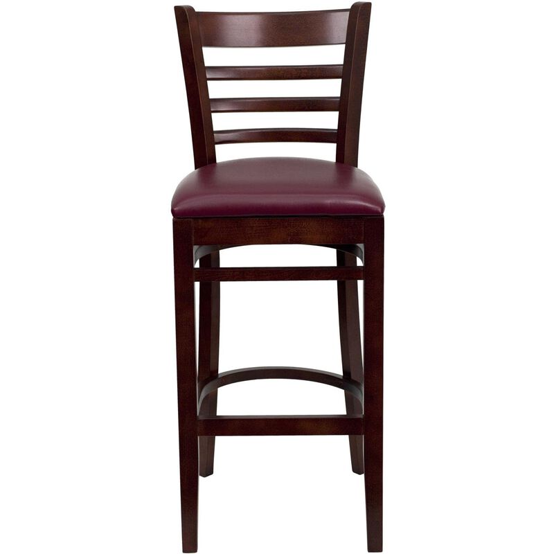 Flash Furniture HERCULES Series Ladder Back Mahogany Wood Restaurant Barstool - Burgundy Vinyl Seat