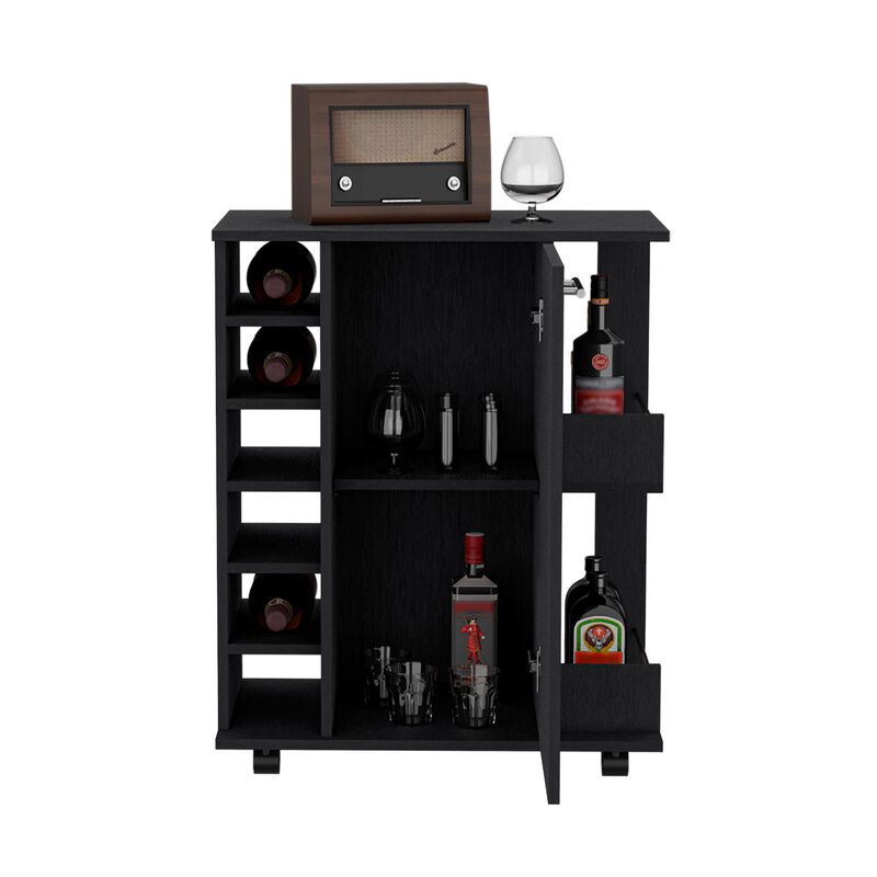 Lothian Bar Cart with Casters, 2-Side Storage Shelves and 6-Wine Bottle Rack -White