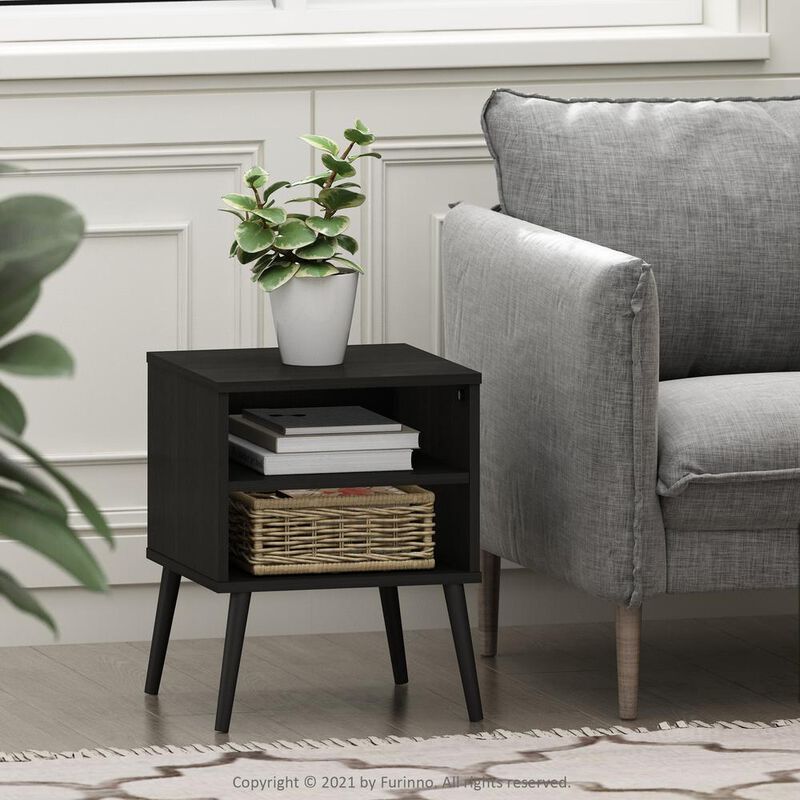 Furinno Claude Mid Century Style End Table with Wood Legs, Espresso