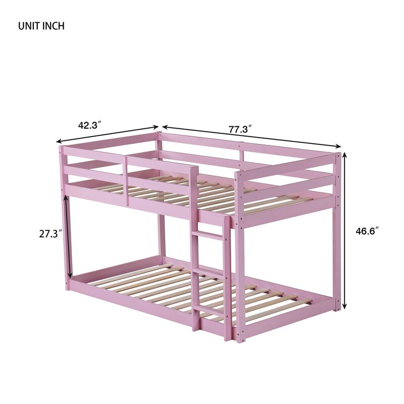 Whisen Rubber Wooden Twin over Twin Loft Bed with Ladder ,Upper and Bottom Bed Platforms crafted with Strengthened Slats