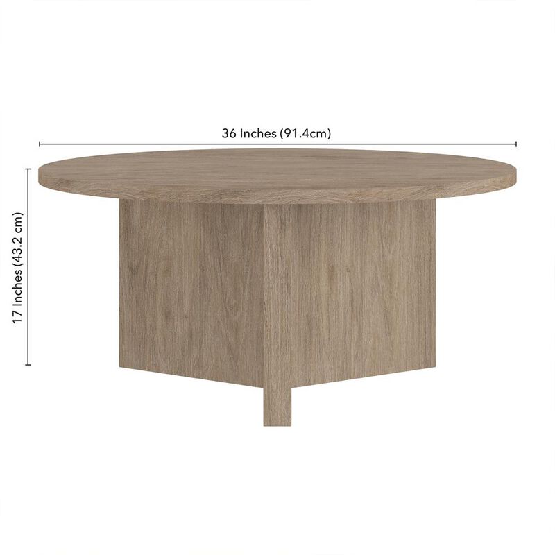 Hudson&Canal Anders 36 Wide Round Coffee Table in Antiqued Gray Oak
