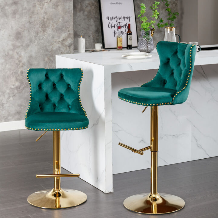 Streamdale Adjustable Swivel Velvet Bar Stools Set of 2