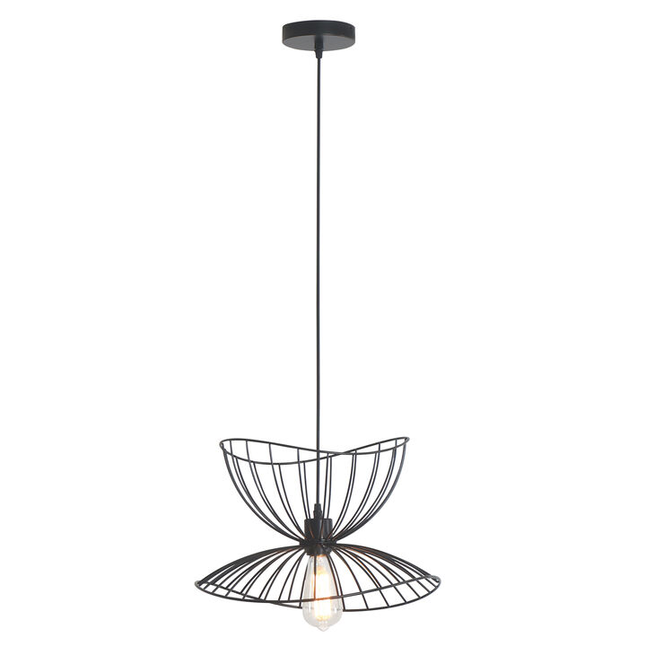 1 Light Black Farmhouse Cage Pendant Light Vintage