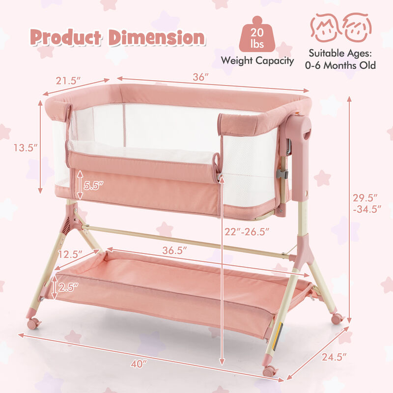 Height Adjustable Bedside Sleeper with Storage Bag and Soft Mattress for Baby