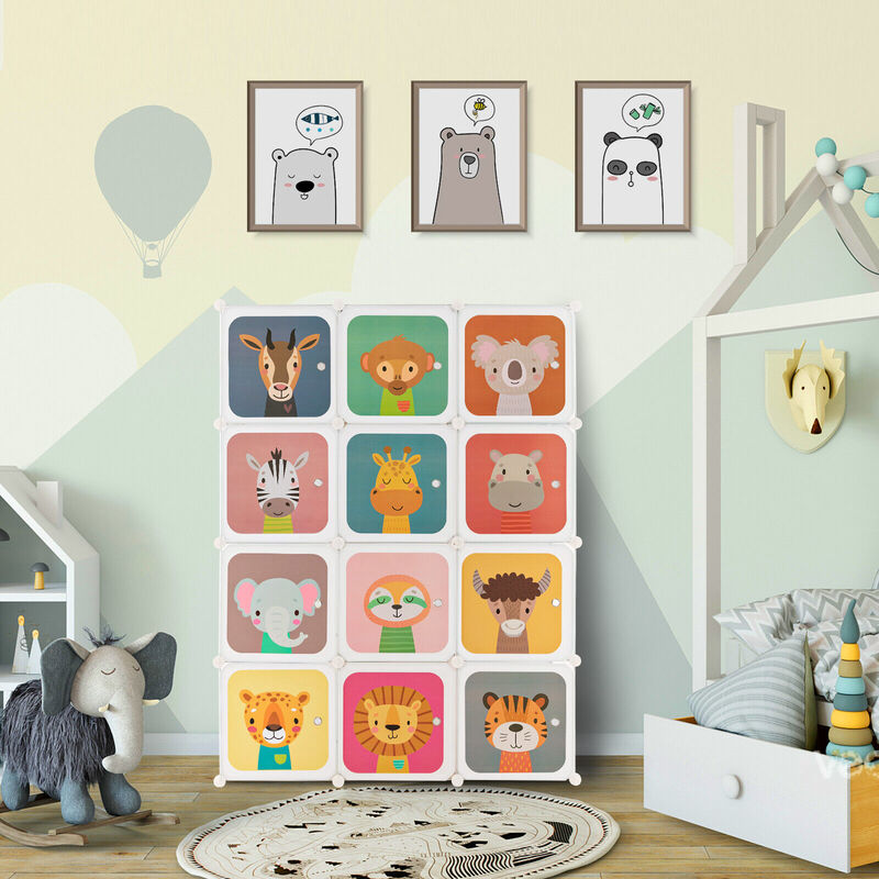 12 Cube Kids Wardrobe Closet with Hanging Section and Doors image number 2