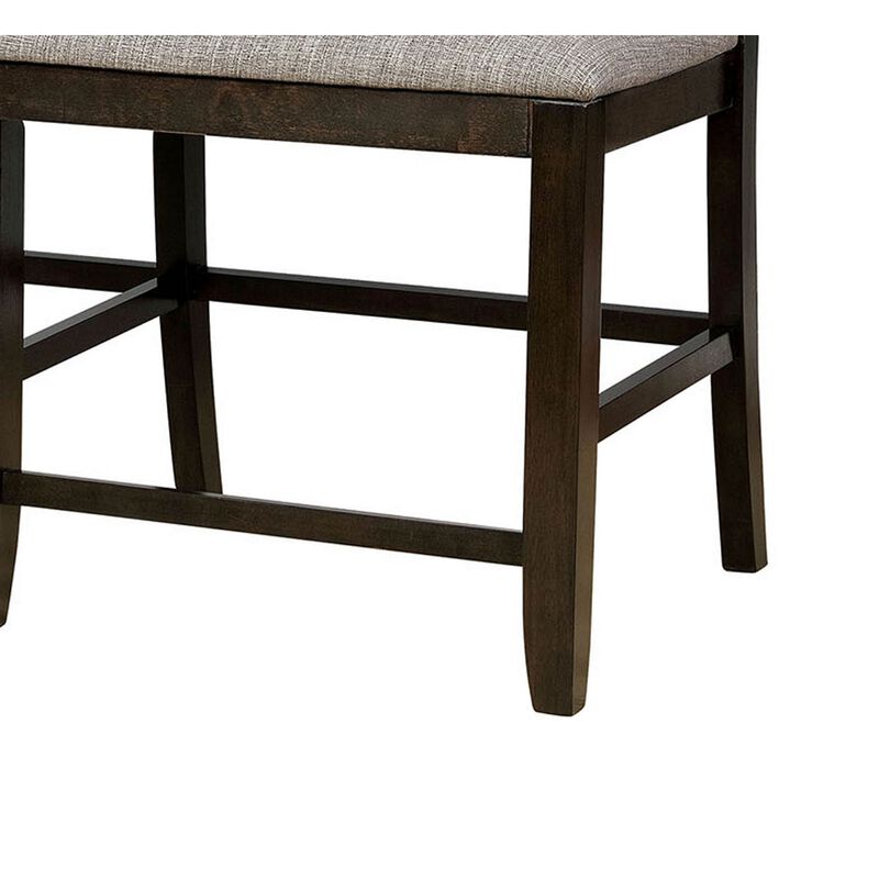 Fabric Upholstered Wooden Counter Height Bench, Gray and Brown-Benzara