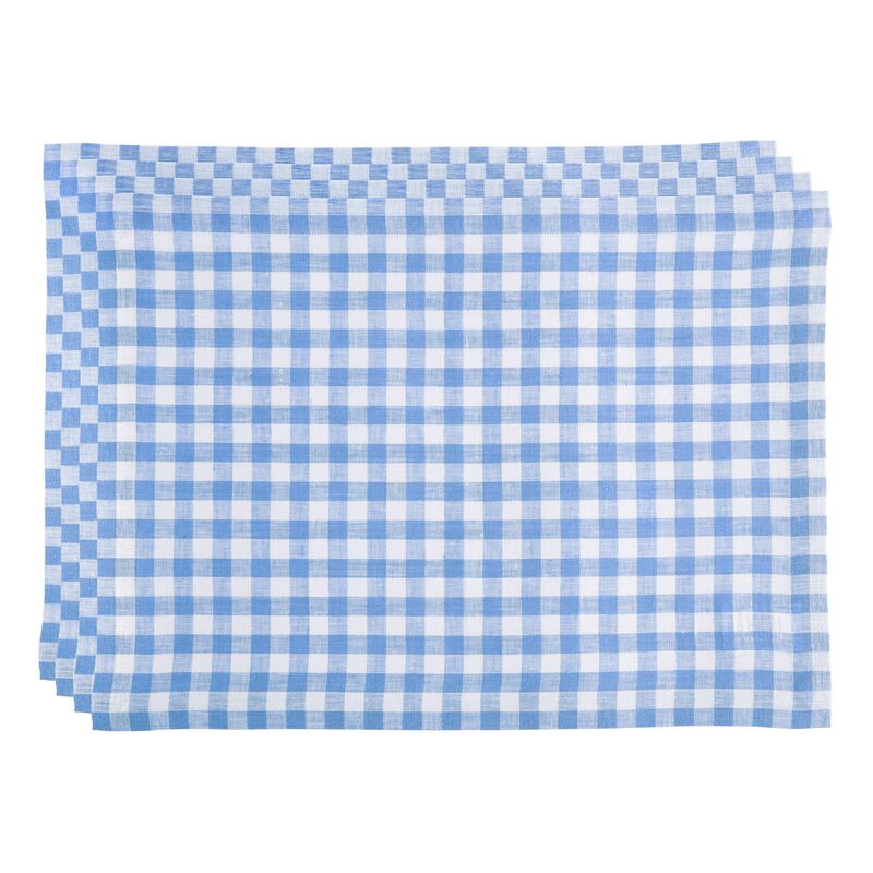 Solino Home Gingham Check 100% Linen Placemats &ndash; Set of 4, 14 x 19 in, Machine Washable, Holiday and Everyday Dining