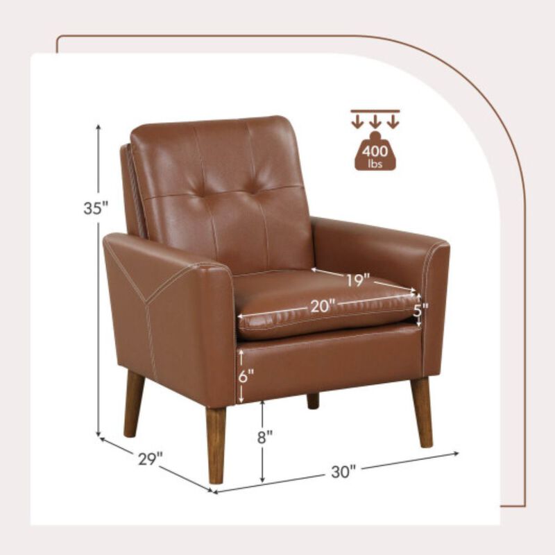 Modern PU Leather Accent Chair with Solid Wood Legs-Brown