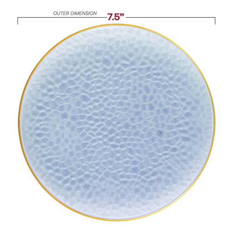 7.5" Clear Blue with Gold Rim Hammered Glass Plastic Salad Plates (120 Plates) image number 2