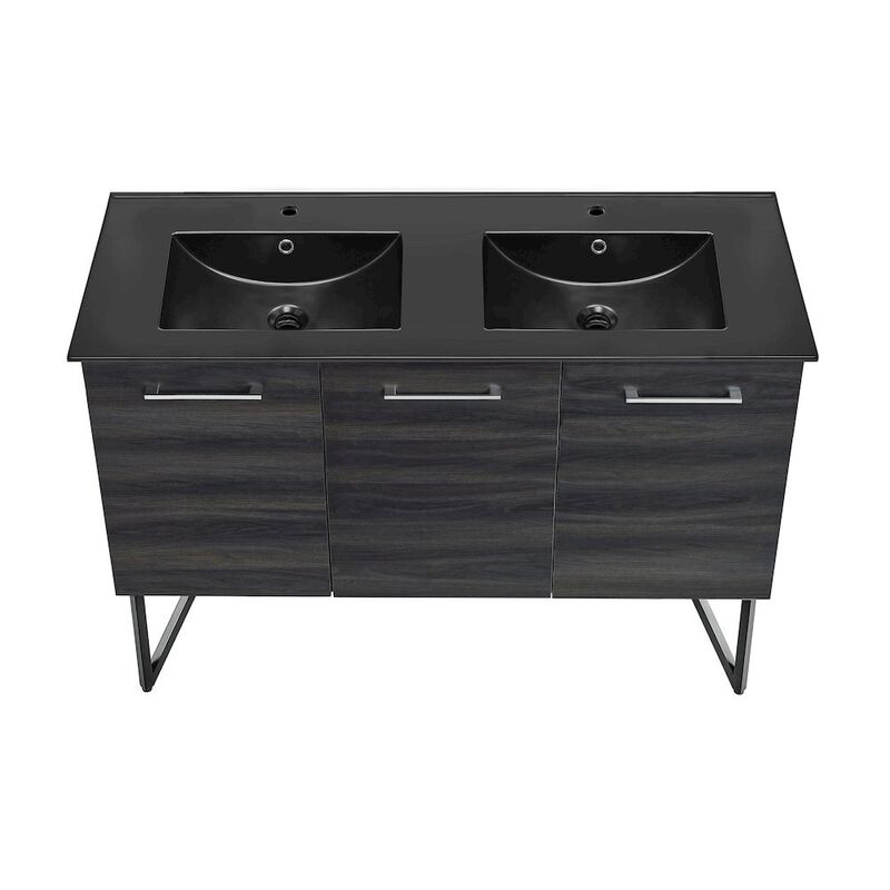 48 in. Black Walnut, Double Basin Bathroom Vanity with Ceramic Sink Top image number 3