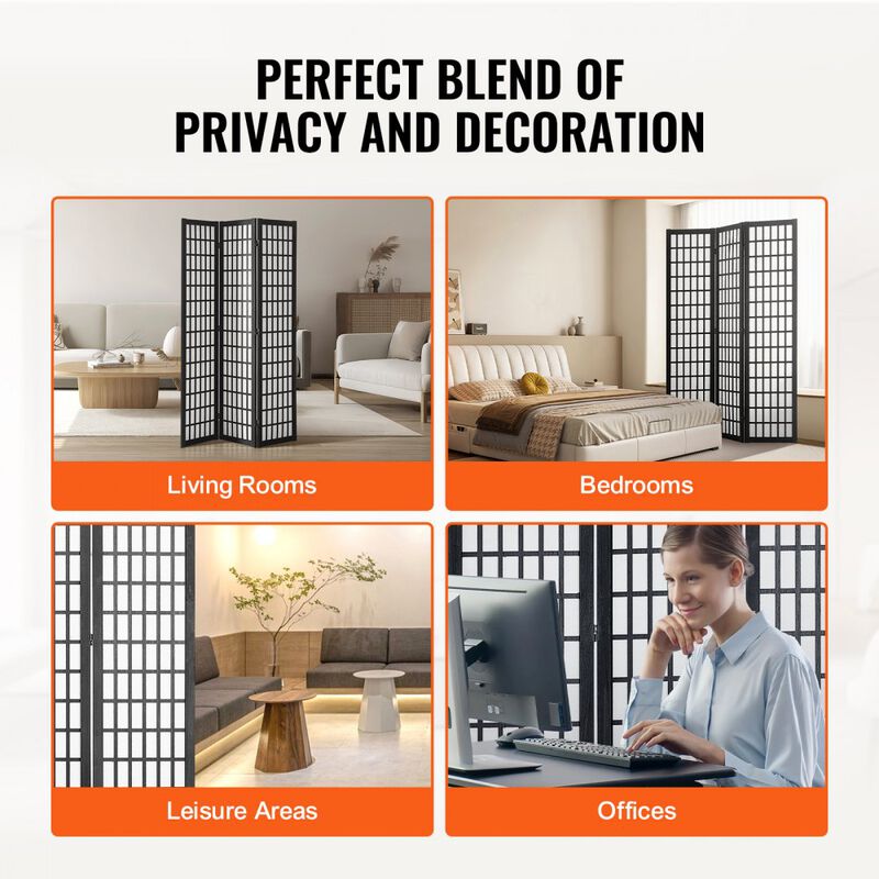 3-Panel Room Divider Screen, Freestanding Wooden Folding Privacy Partition image number 4