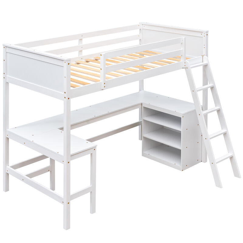 Merax Loft Bed with Shelves and Desk