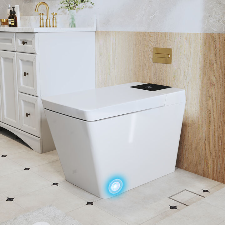 Smart Toilet with Full Automation, Square Design, Radar and Foot Sensors, and Instant Heating