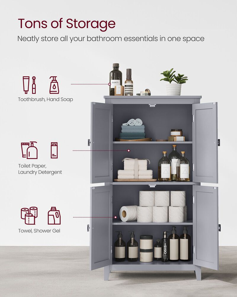 Versatile Bathroom Floor Storage Cabinet with Adjustable Shelves and Stylish Finish