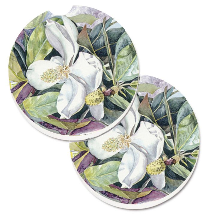 Caroline's Treasures Flower - Magnolia Set of 2 Cup Holder Car Coasters 8004CARC, 2.56, Multicolor
