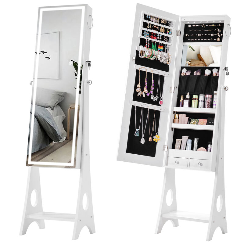 Hivvago Fashion Simple Jewelry Storage Mirror Cabinet With LED Lights
