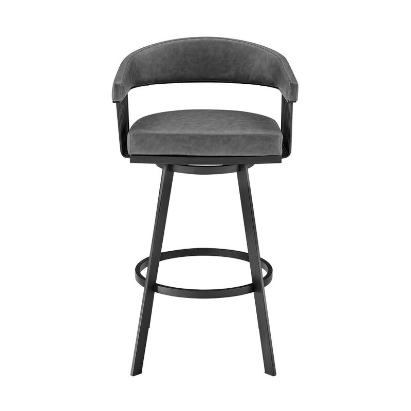 Hivvago 29 Inch Gray And Black Iron Swivel Low Back Bar Height Bar Chair