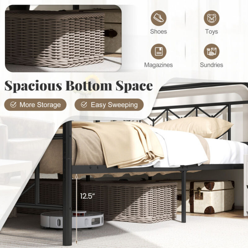 Platform Bed with High Headboard and Snap Lock Metal Slats Support image number 7