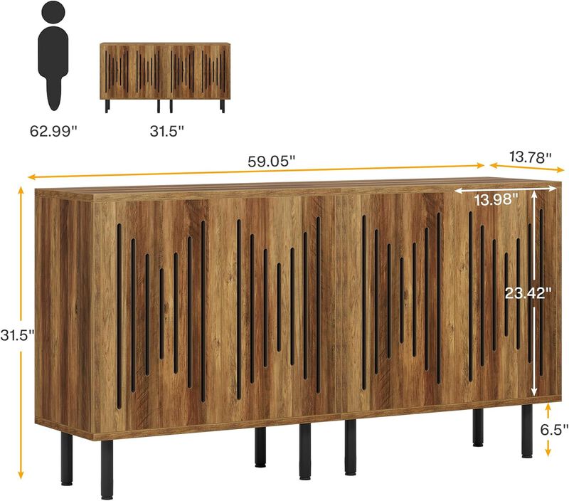 Wooden Kitchen Storage Buffet Cabinet with Adjustable Shelves image number 5