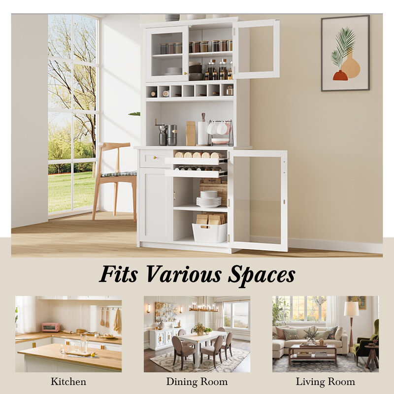 Freestanding Buffet with Hutch Tall Kitchen Pantry Storage Cabinet image number 6