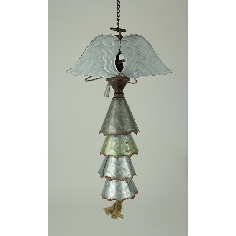 Galvanized And Rustic Brown Metal Trumpeting Angel Wind Chime image number 2