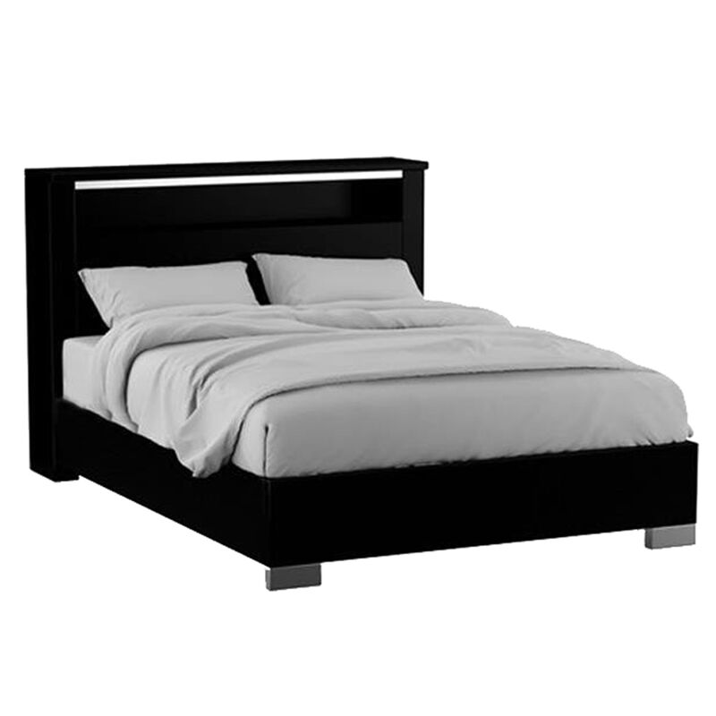 2pc King Bedroom Set, Black, Chrome Wood, Nightstand image number 2