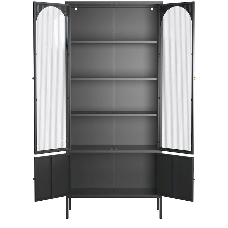 Glamour Home Benton 70.94-inch Black Four Door Storage Cabinet with Fluted Clear Doors
