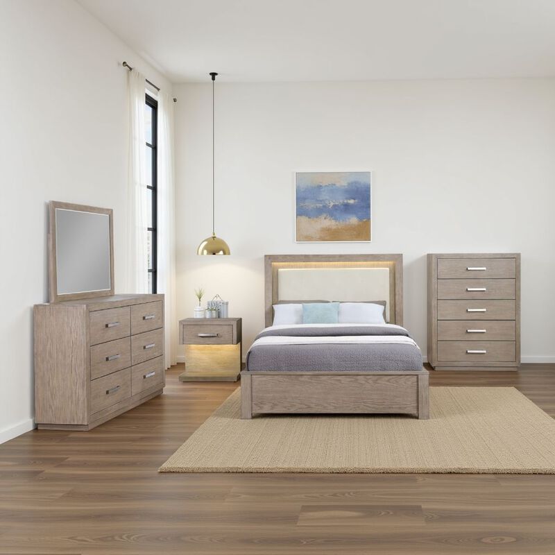 Keno 5pc Queen Bedroom Set, Underbed Storage, LED, Beige Upholstered image number 5