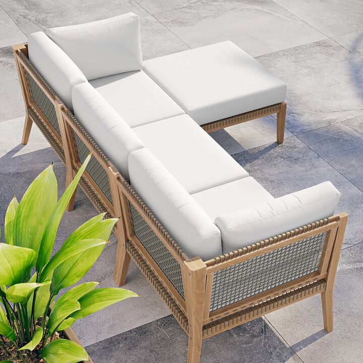 Modway Clearwater 4-Piece Outdoor Patio Teak Wood Sectional Sofa