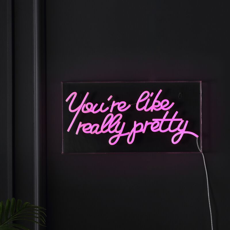 You're Like Really Pretty 19.6" X 10.1" Contemporary Glam Acrylic Box USB Operated LED Neon Light, Pink