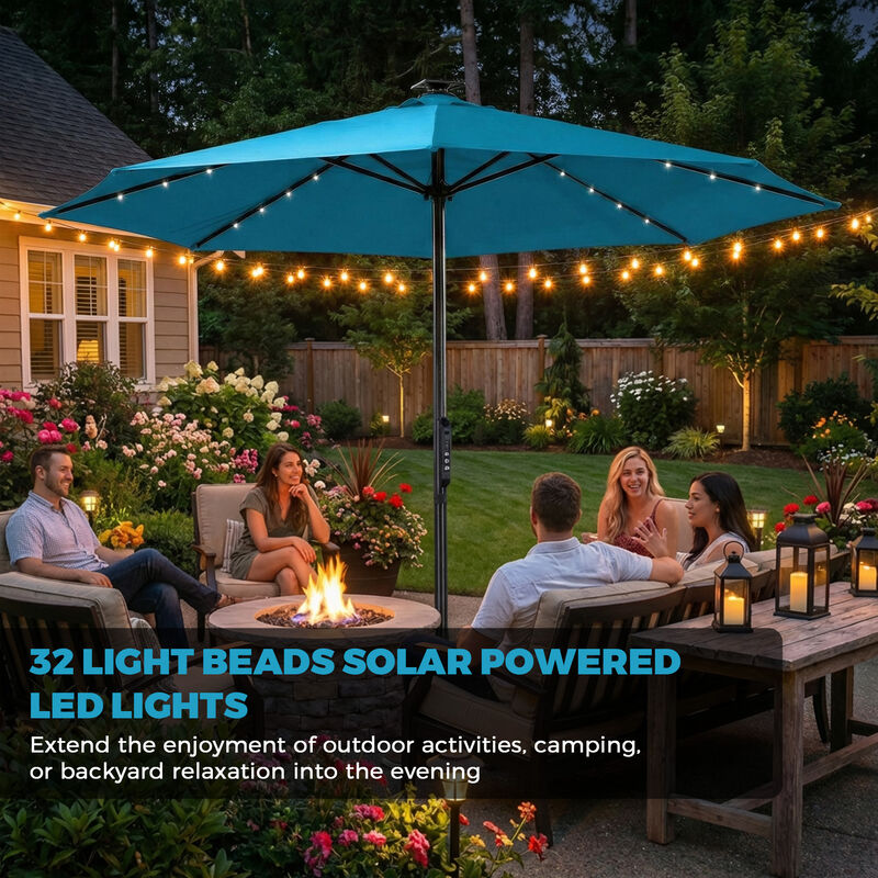 Mondawe 10FT LED Light Market Umbrella One-Touch Electric Patio Umbrella with Remote, Tan image number 5