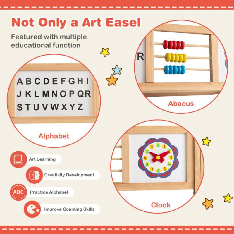 Hivvago 3-in-1 Wooden Art Easel for Kids with Drawing Paper Roll
