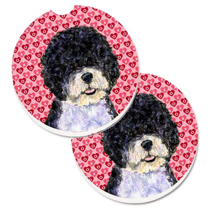 Caroline's Treasures Portuguese Water Dog Hearts Love Valentine's Day Set of 2 Cup Holder Car Coasters SS4490CARC, 2.56, Multicolor