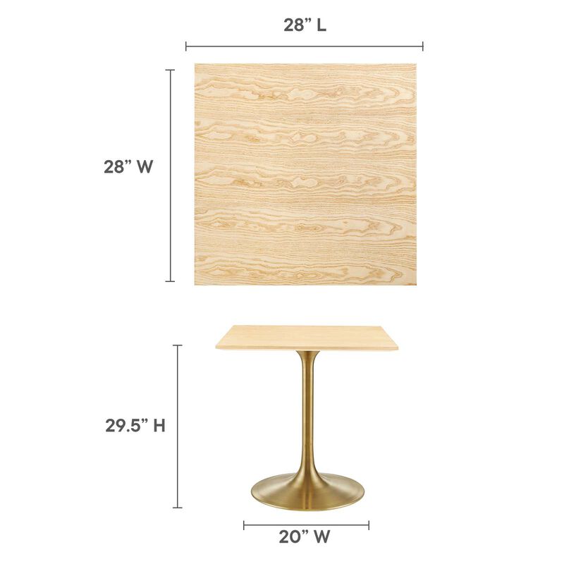Modway - Lippa 28" Square Wood Grain Dining Table Gold Natural