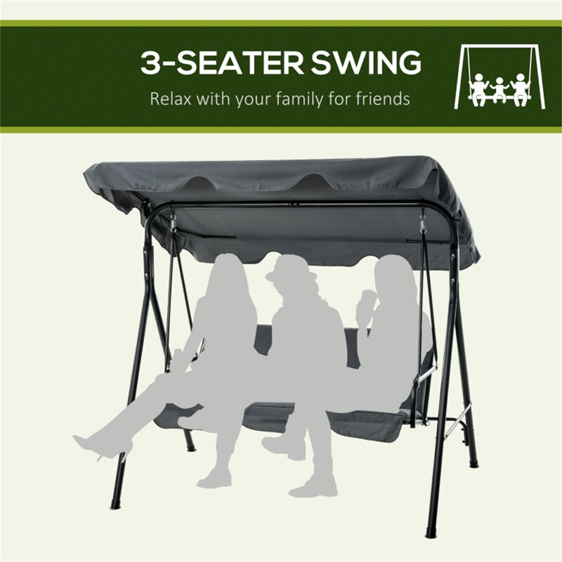 3-Person Hanging Patio Swing Chair, Comfortable Outdoor Swing for Lawn & Porch