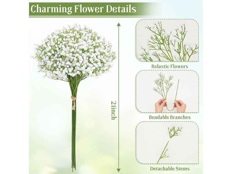 80 Piece White Artificial Baby Breath Flowers Touch Wedding Centerpiece Decor image number 2