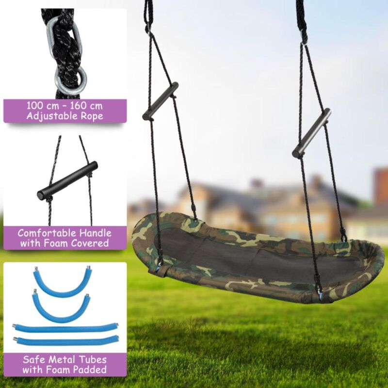 Hivvago Saucer Tree Swing Surf Kids Outdoor Adjustable Oval Platform Set with Handle