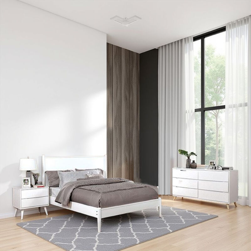 Bekor 3 Pc Full Size Bedroom Set, Mid-Century Modern Style, White Finish