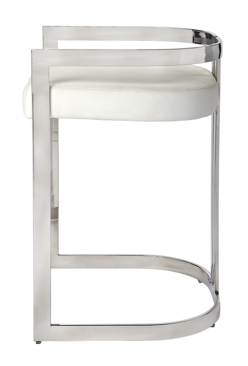 HomeRoots 28" White and Silver Stainless Steel and Iron Low Back Counter Height Bar Chair image number 2