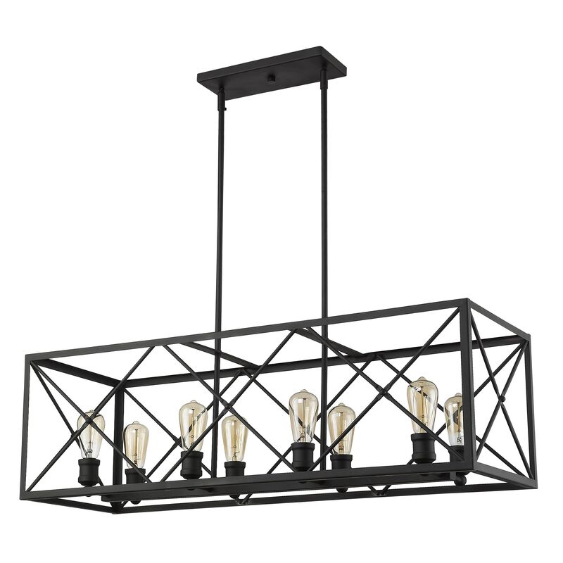 Hivvago Brooklyn 8-Light Matte Black Island Pendant With Metal Framework Shade
