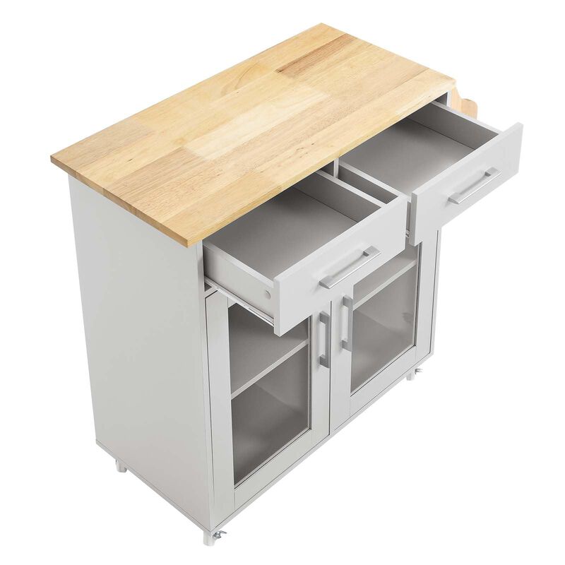 Modway Cuisine Rolling Kitchen Cart with Storage in Light Gray Natural - Portable Island for Kitchen with Spice Rack, Perfect as a Coffee Bar Cabinet, Butcher Block Island or Kitchen Island on Wheels image number 5