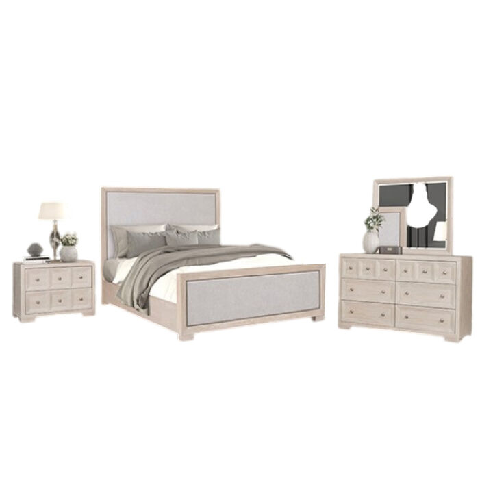Kizie 5pc Queen Bedroom Set with 2 Nightstands, Tawny Brown, Gray - Benzara