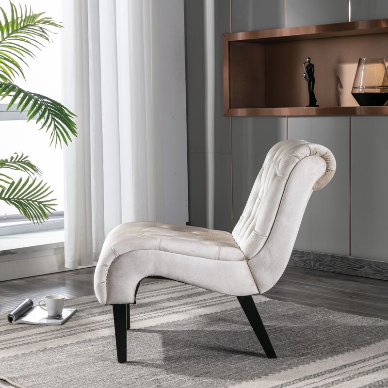 Modern Velvet Accent Chair, Armless Button Tufted Upholstered Barrel Chair with Wood Legs for Living Room, Bedroom, Office image number 3