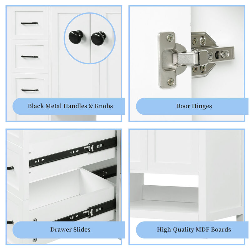 Whisen Bathroom Vanity with Sink, Freestanding Vanity with Drawers, cabinet and Open shelf - Black